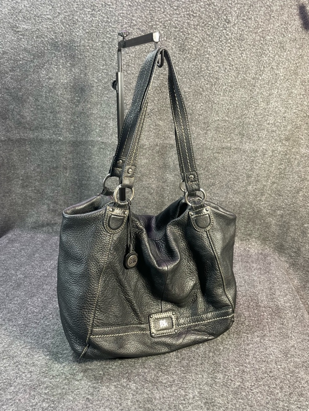 The Sak Black Pebbled Leather Dual Handle Shoulder Bag Purse Tote